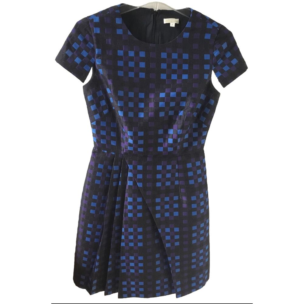 Shoshanna Cocktail Dress Short Sleeve Purple Blue & Black Check Women's size 4